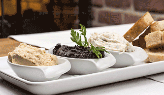 three bread spreads and bread appetizer
