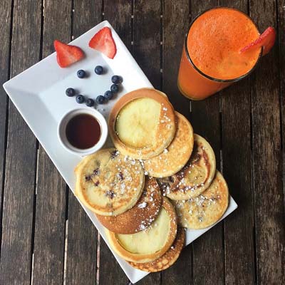 pancakes with berries smiley face