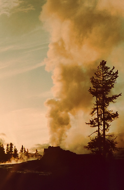 castle geyser erupting in yellowstone national park