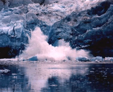blue glacier calving big white splash